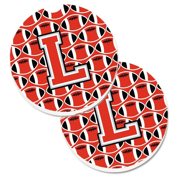 Carolines Treasures Letter L Football Scarlet and Grey Set of 2 Cup Holder Car Coaster CJ1067-LCARC - main